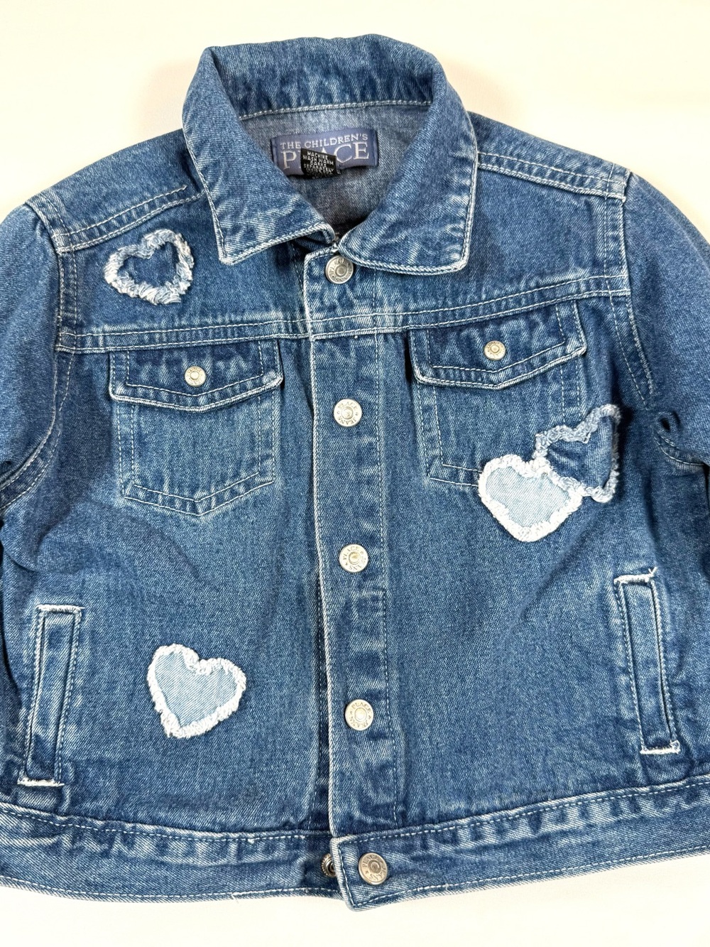 VINTAGE THE CHILDRENS PLACE Y2K‎ Denim Jacket 18m Heart Patch Trucker Coquette